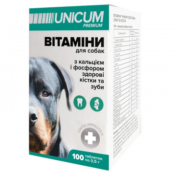 Вітаміни Унікум преміум UNICUM premium для собак зуби і кістки 100 таблеток 100 г