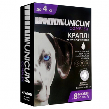 Капли от блох клещей и  гельминтов на холку Unicum complex для собак 0-4 кг №4