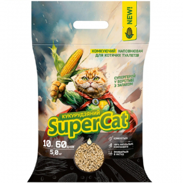 Кукурудзяний наповнювач для котячих туалетів SuperCat комкуючий 5 кг/3540