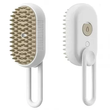 Парова щітказ ручкою БІЛО-МОЛОЧНА спрей 3 в 1 Pet Spray Massage Brush USB для вичісування собак і котів з паровим розпилювачем