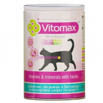 Вітаміни Vitomax для кішок з біотином для блиску вовни 300 таблеток Їжачок 200060