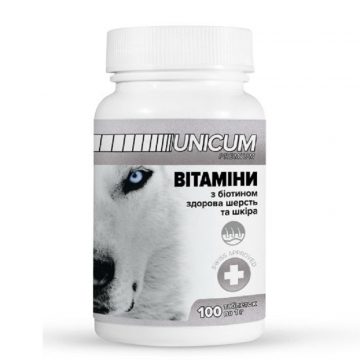 Вітаміни Унікум преміум UNICUM premium для собак здорова шерсть і шкіра 100 таблеток 100 г