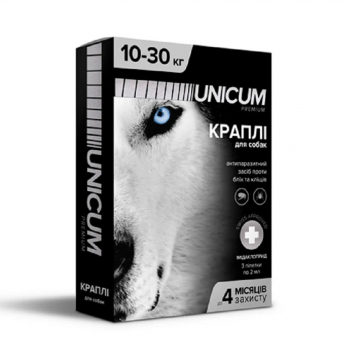Краплі від бліх і кліщів на холку Унікум преміум Unicum premium для собак 10-30 кг №3 UN008