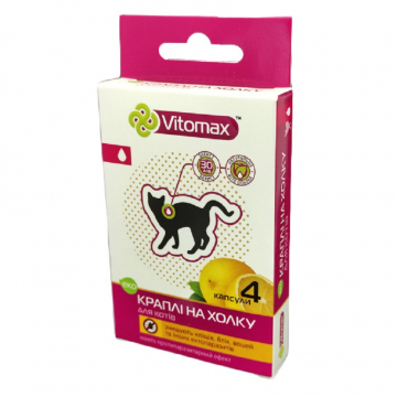 Капли для кошек от блох и клещей с натуральными компонентами Vitomax Эко
