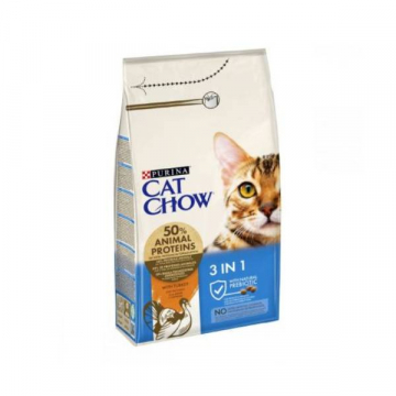 Сухой корм для взрослых кошек Purina Cat Chow Feline 3-in-1 с формулой тройного действия с индейкой 1,5 кг